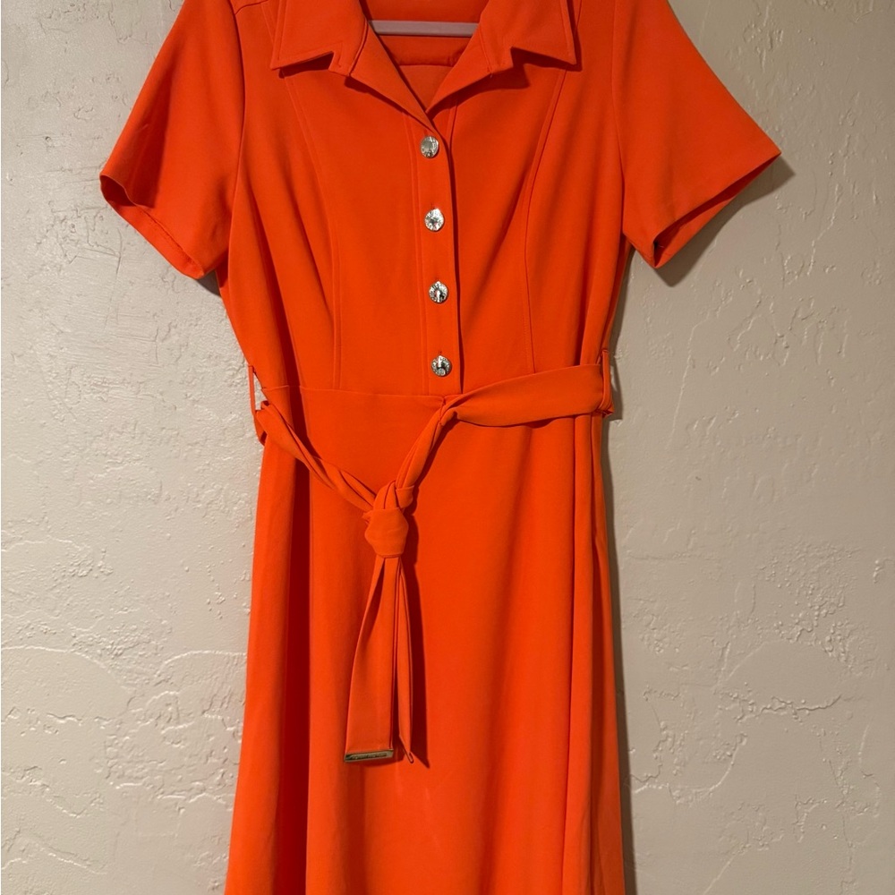 Tommy Hilfiger Vibrant Orange Midi Dress